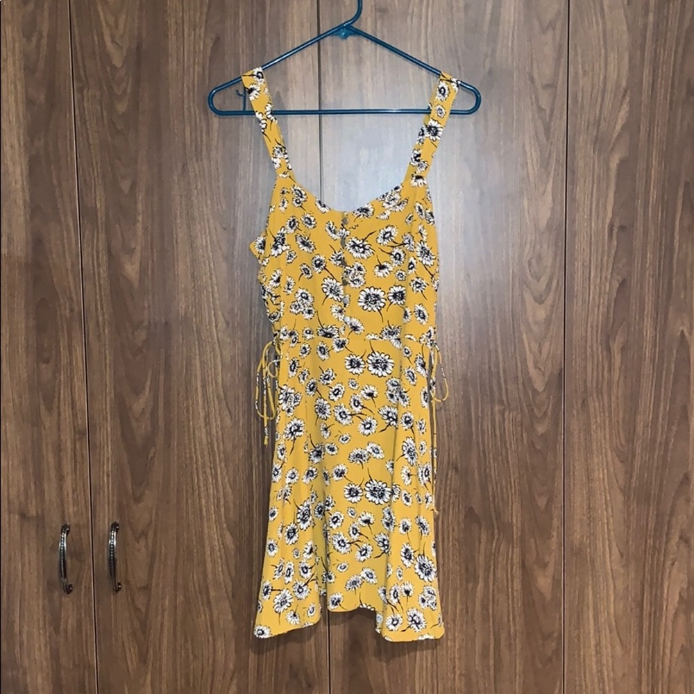 Forever 21 Mustard Yellow Floral Lace Up Dress